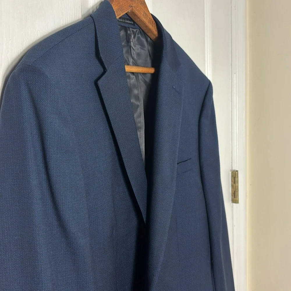 CALVIN KLEIN Blue double breasted 100% wool blazer natural stretch size 44L